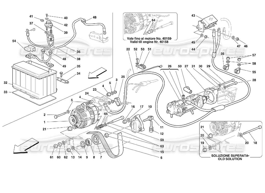 ferrari 355 (2.7 motronic) générateur de courant - démarreur - schéma des pièces de la batterie