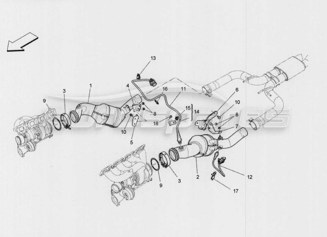 maserati qtp. v8 3.8 530bhp auto 2015 diagramme des pièces des convertisseurs pré-catalytiques et des convertisseurs catalytiques