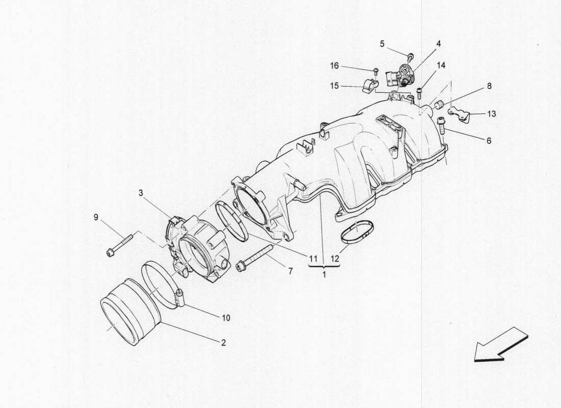 maserati qtp. v6 3.0 bt 410bhp 2015 schéma des parties du collecteur d'admission et du corps de papillon