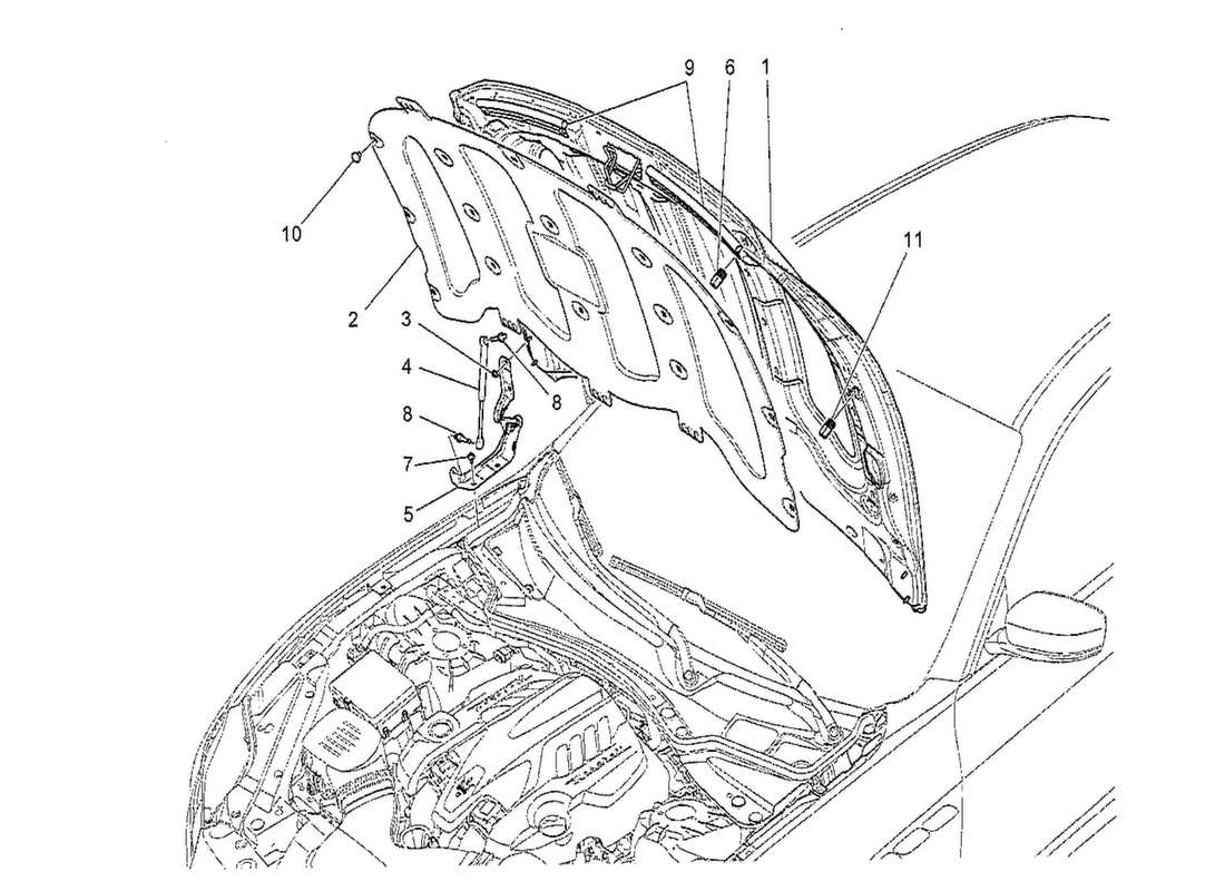 maserati qtp. v8 3.8 530bhp 2014 diagramme des pièces du couvercle avant