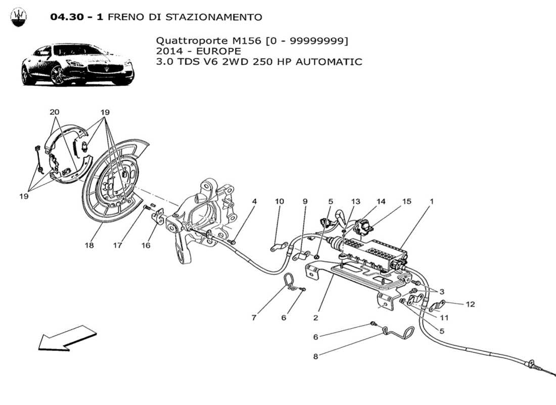 maserati qtp. v6 3.0 tds 250bhp 2014 frein de stationnement schéma des pièces