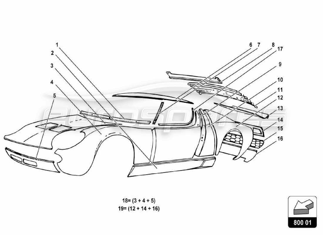lamborghini miura p400s diagramme des pièces du corps