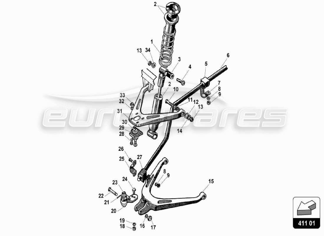lamborghini 350 gt schéma des pièces de la suspension avant