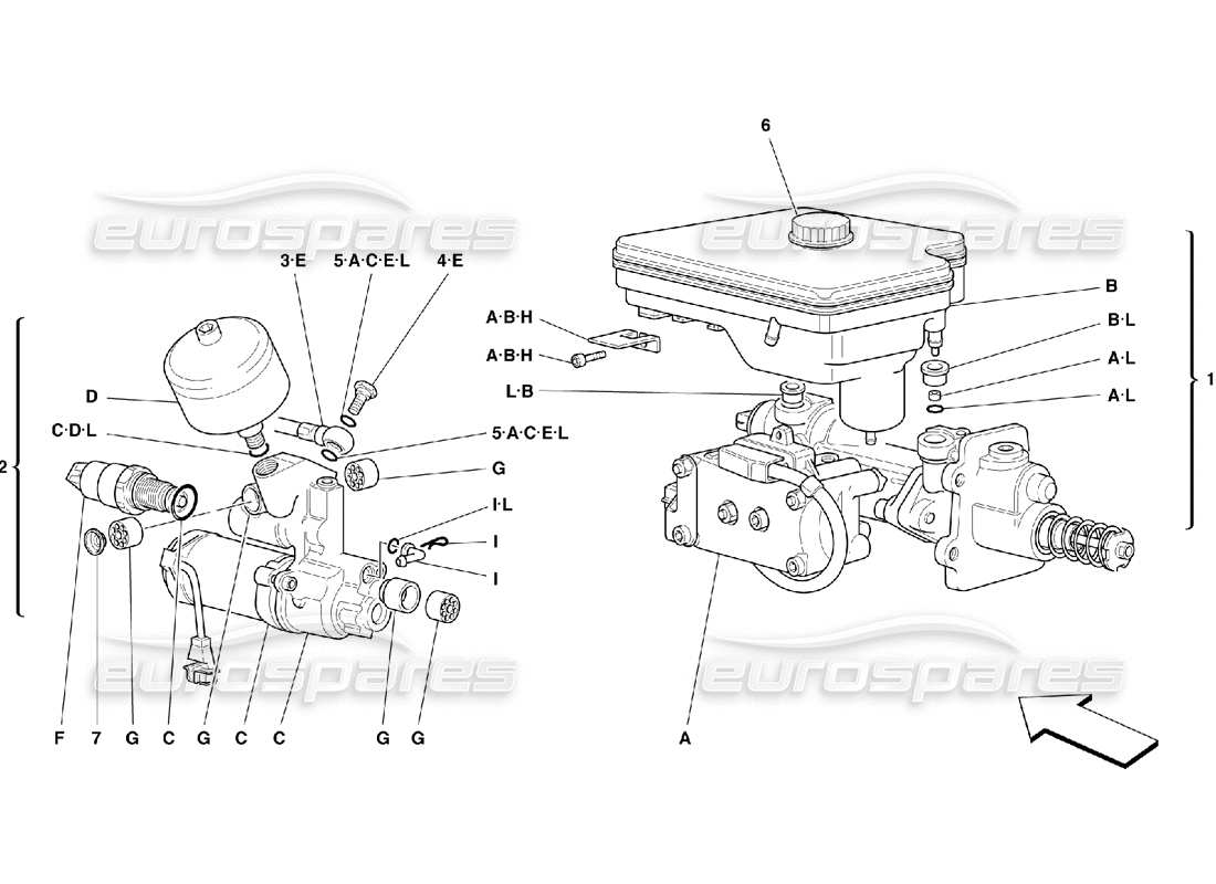 ferrari 355 (5.2 motronic) système hydraulique pour abs teves schéma des pièces