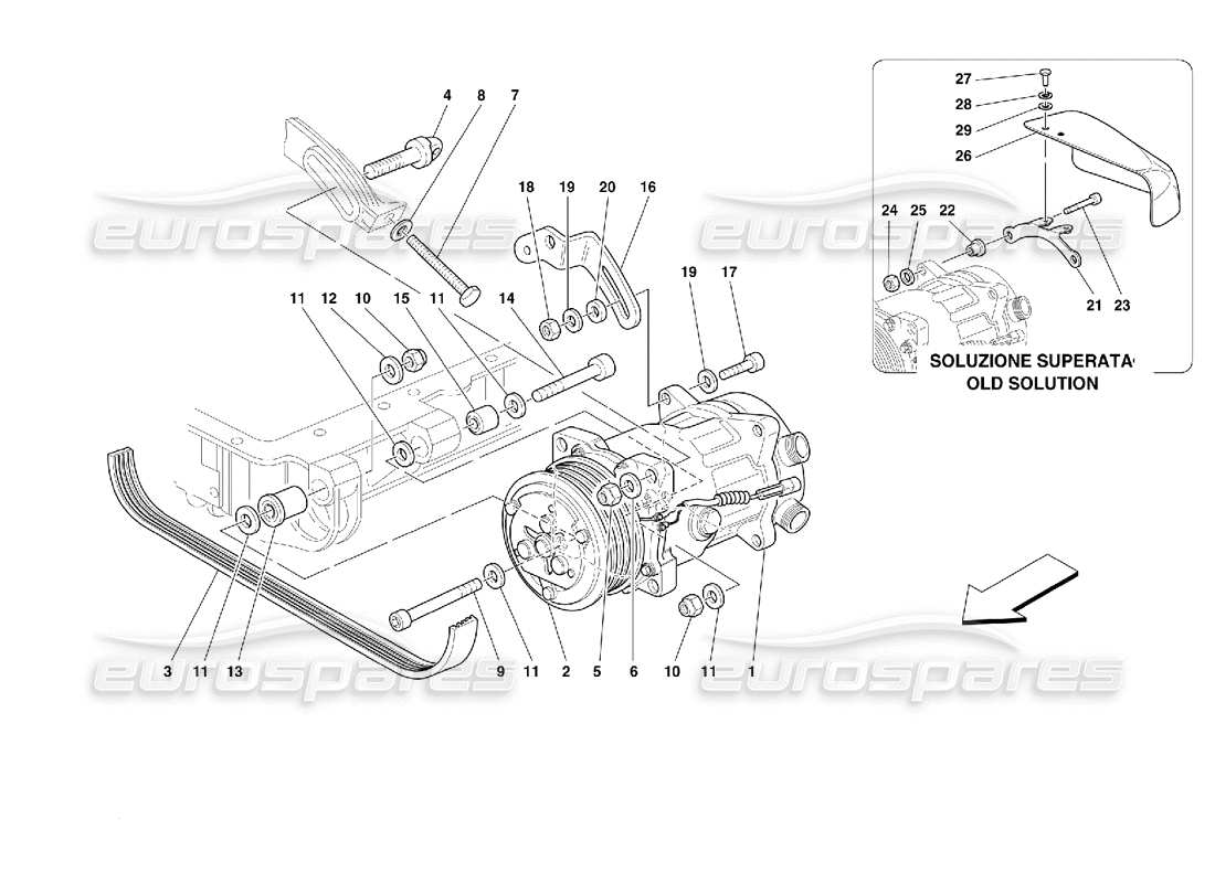 ferrari 355 (2.7 motronic) schéma des pièces du compresseur de climatisation