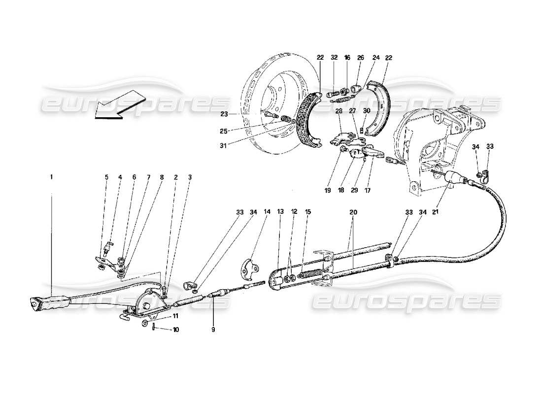ferrari 348 (2.7 motronic) schéma des pièces de commande du frein à main
