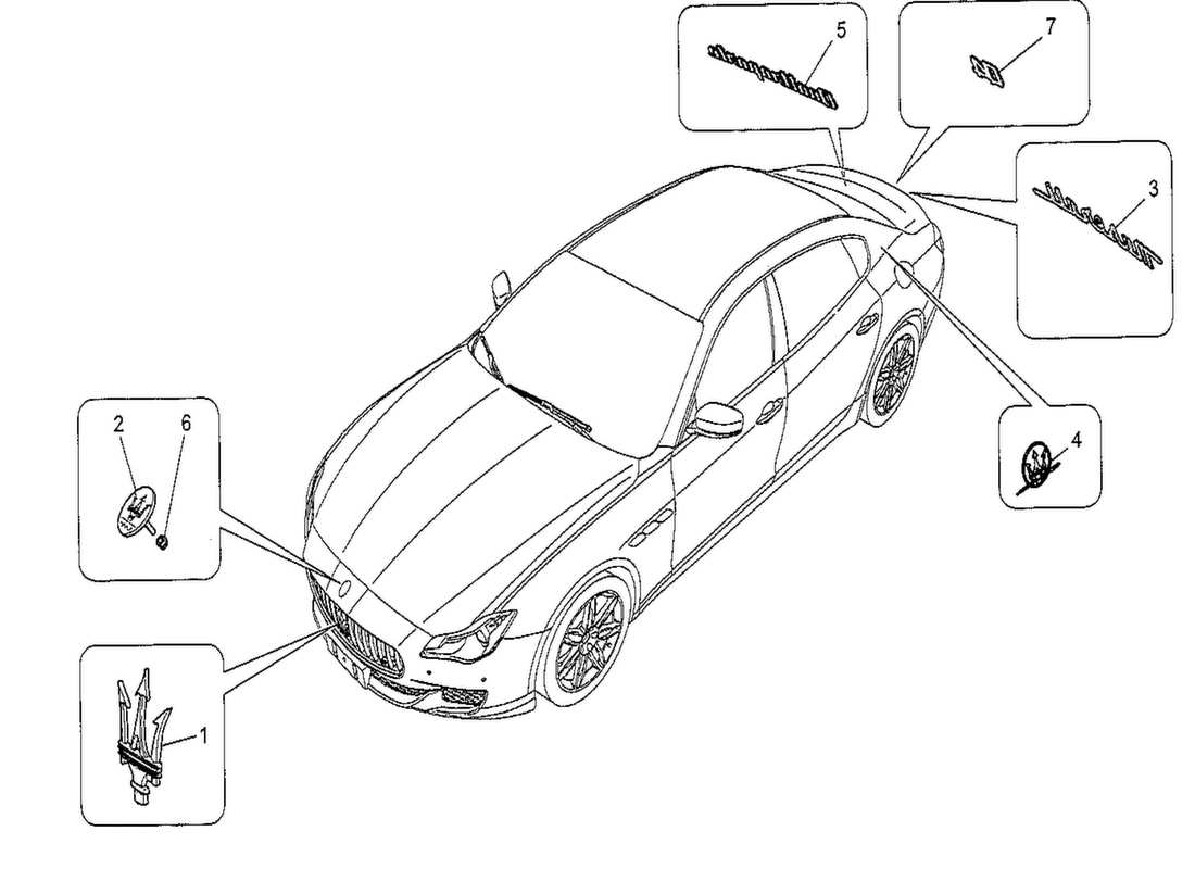maserati qtp. v8 3.8 530bhp 2014 diagramme des pièces des garnitures, marques et symboles