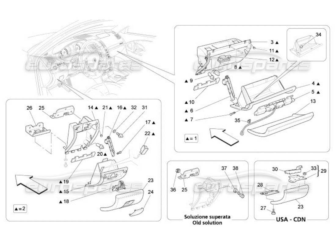 maserati qtp. (2005) 4.2 diagramme des pièces des boîtes à gants