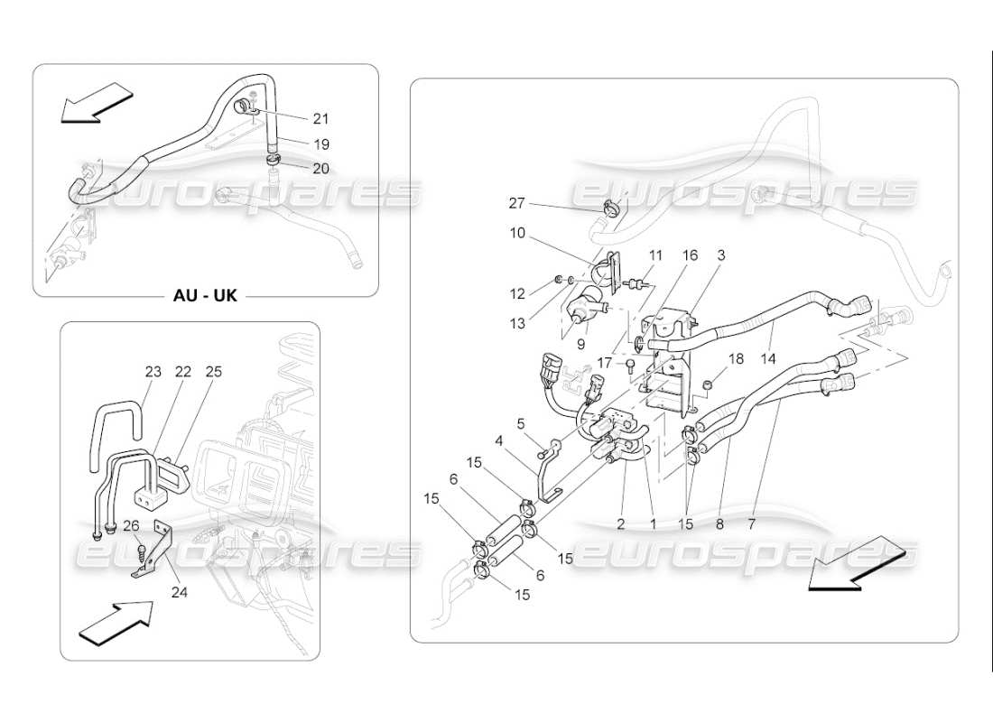 maserati qtp. (2007) 4.2 f1 unité ac : schéma des pièces des dispositifs du compartiment moteur