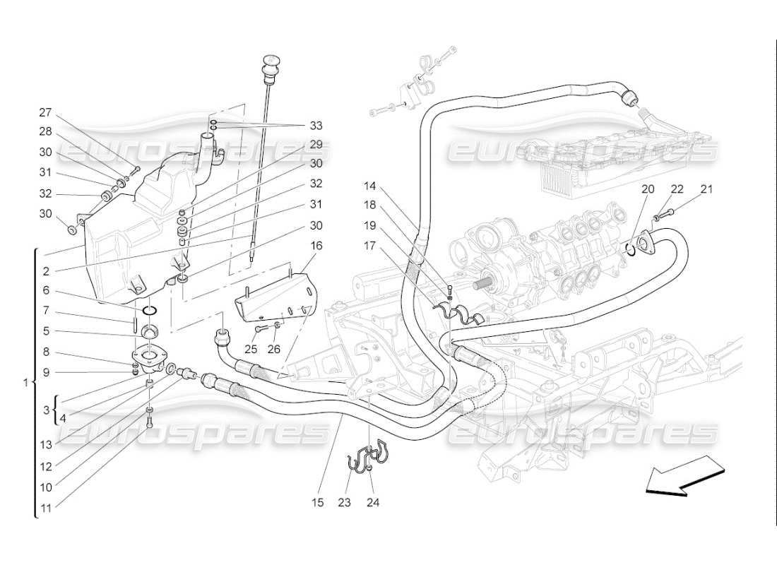 maserati qtp. (2007) 4.2 f1 système de lubrification : schéma des circuits et des pièces de collecte