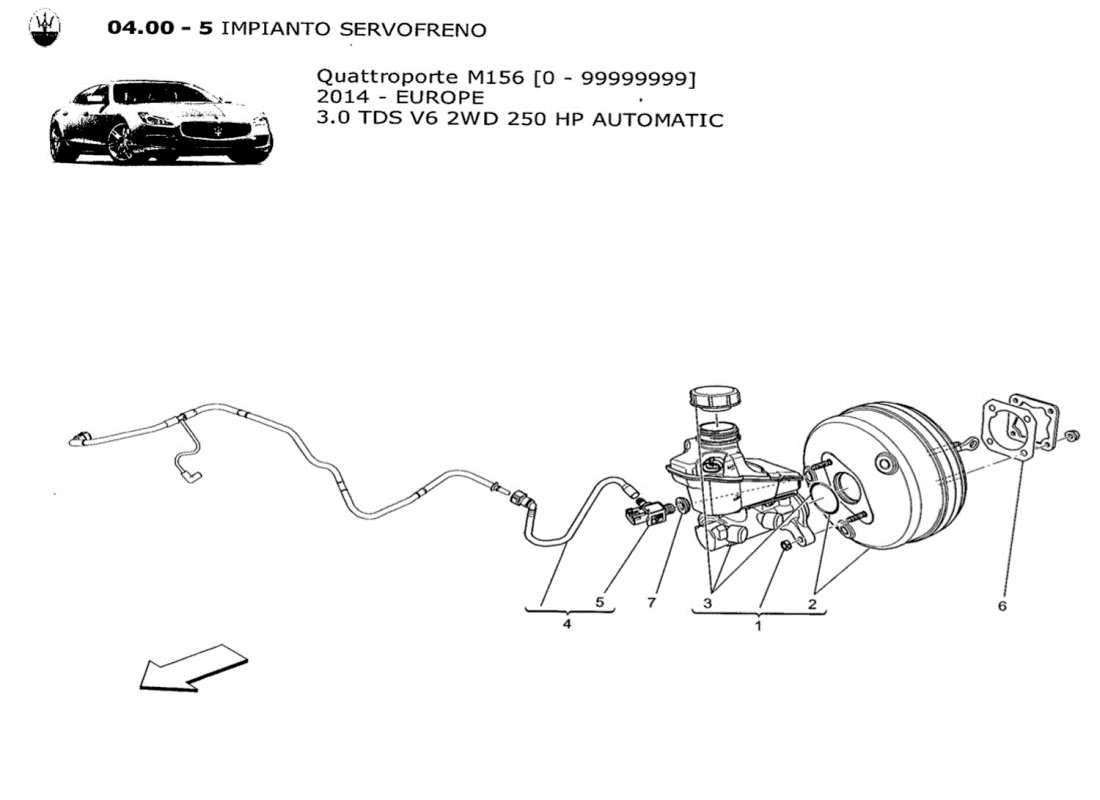 maserati qtp. v6 3.0 tds 250bhp 2014 schéma des pièces du système de servofrein