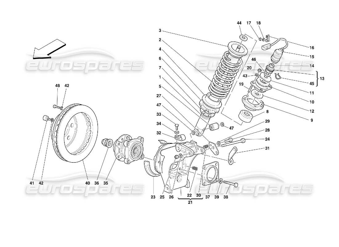 ferrari 355 (2.7 motronic) suspension arrière - amortisseur et disque de frein schéma des pièces