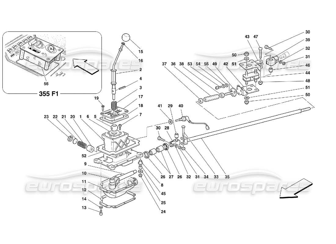 ferrari 355 (5.2 motronic) schéma des pièces des commandes extérieures de la boîte de vitesses