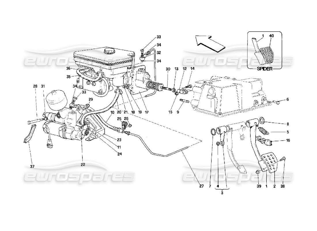 ferrari 348 (2.7 motronic) schéma des pièces hydrauliques de frein