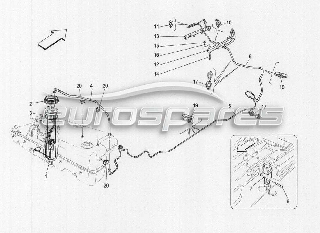 maserati grancabrio mc centenario fuel pumps and connection pipes part diagram