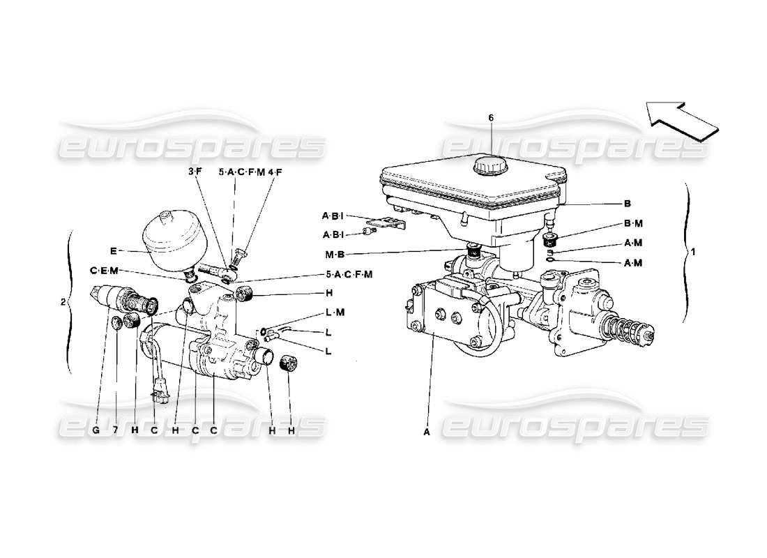 ferrari 348 (2.7 motronic) schéma des pièces du système hydraulique pour antidérapant