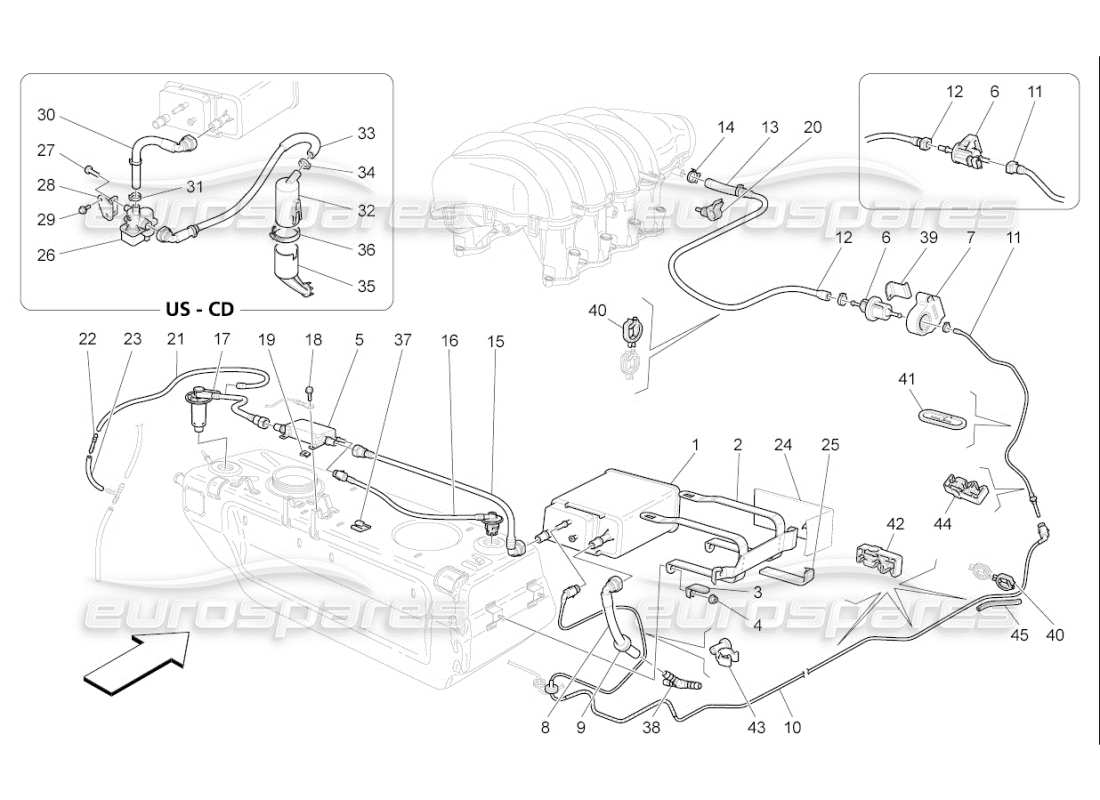 maserati qtp. (2007) 4.2 f1 schéma des pièces du système de recirculation des vapeurs de carburant