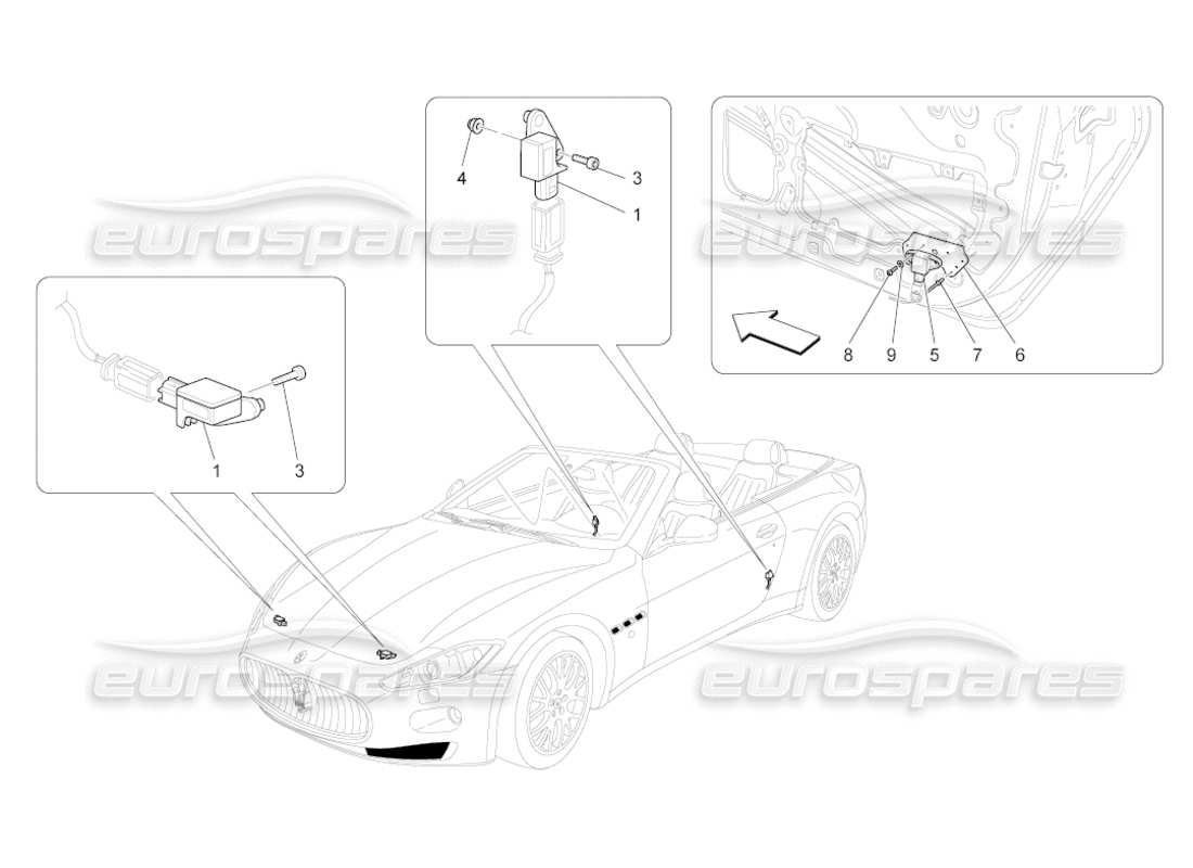 maserati grancabrio (2010) 4.7 diagramme des pièces des capteurs de collision