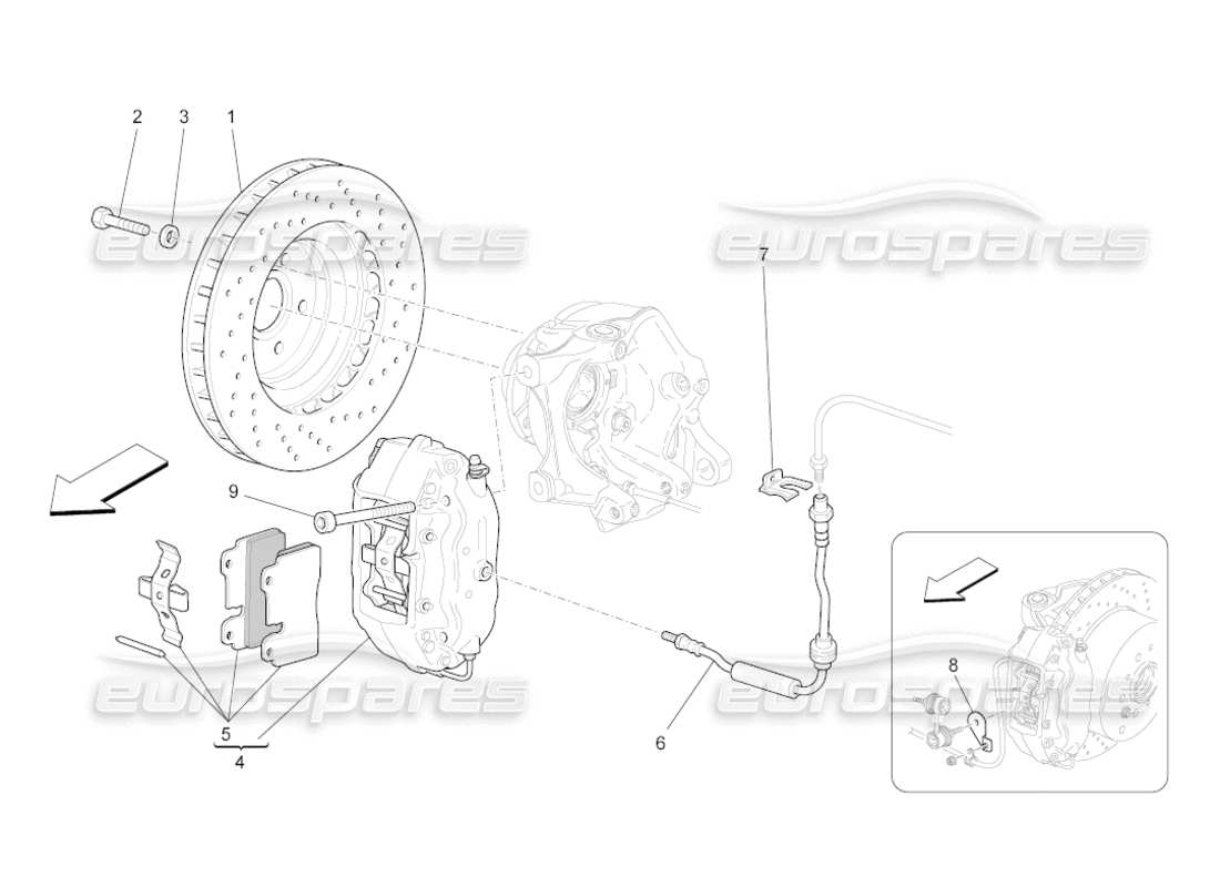 maserati grancabrio (2010) 4.7 dispositifs de freinage sur les roues arrière schéma des pièces