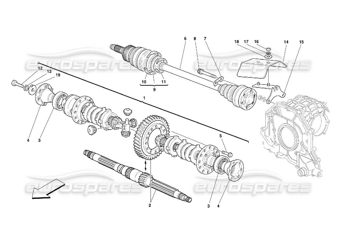 ferrari 355 (5.2 motronic) schéma des pièces du différentiel et des arbres d'essieu