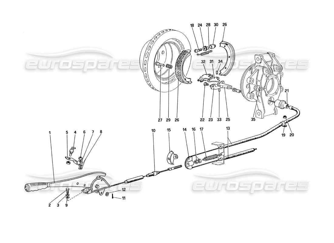 ferrari 328 (1985) commande de frein à main schéma des pièces