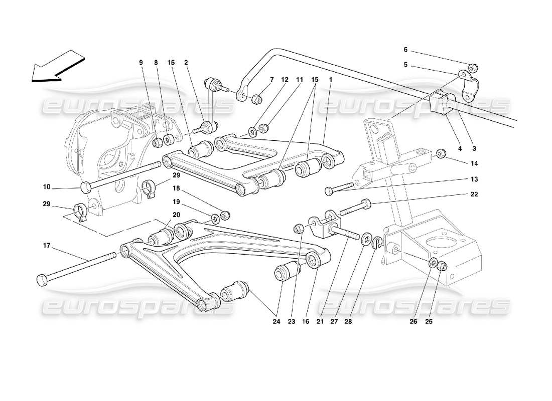 ferrari 355 (2.7 motronic) suspension arrière - triangles schéma des pièces