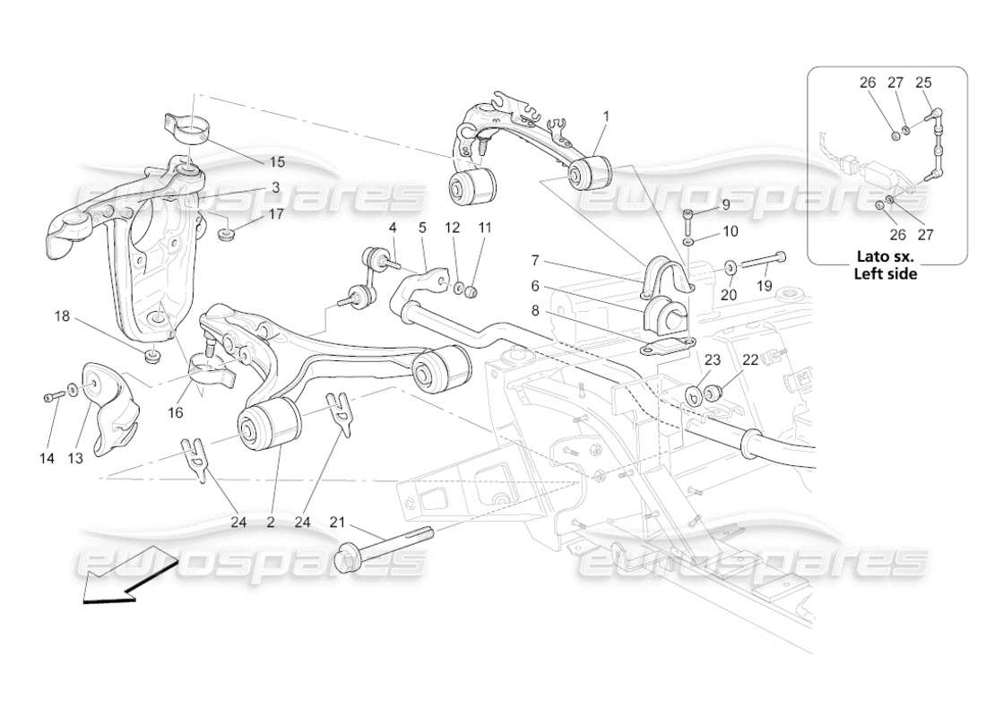 maserati grancabrio (2010) 4.7 schéma des pièces de la suspension avant