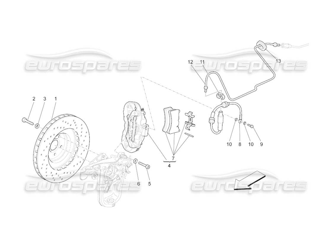 maserati grancabrio (2010) 4.7 dispositifs de freinage sur les roues avant schéma des pièces