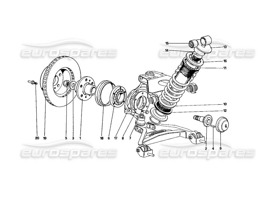 ferrari 328 (1985) suspension avant - amortisseur et disque de frein schéma des pièces