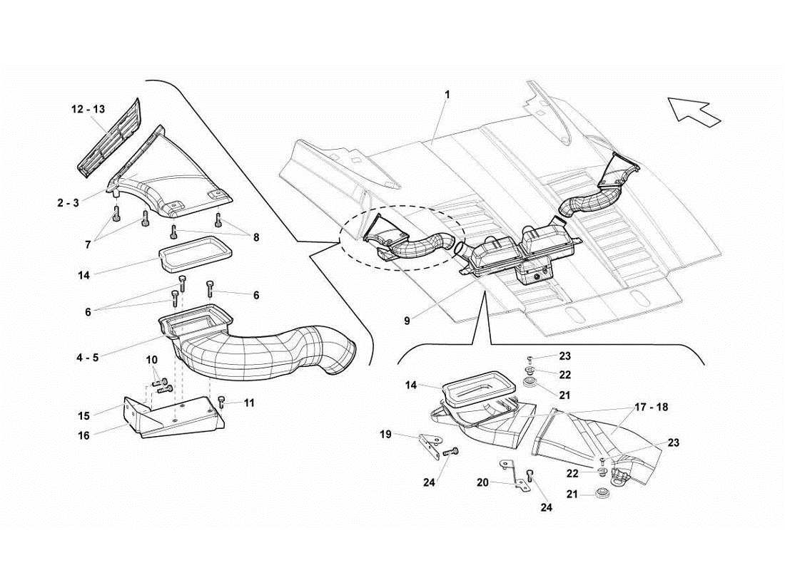 lamborghini gallardo lp560-4s update schéma des pièces du convoyeur d'air du moteur