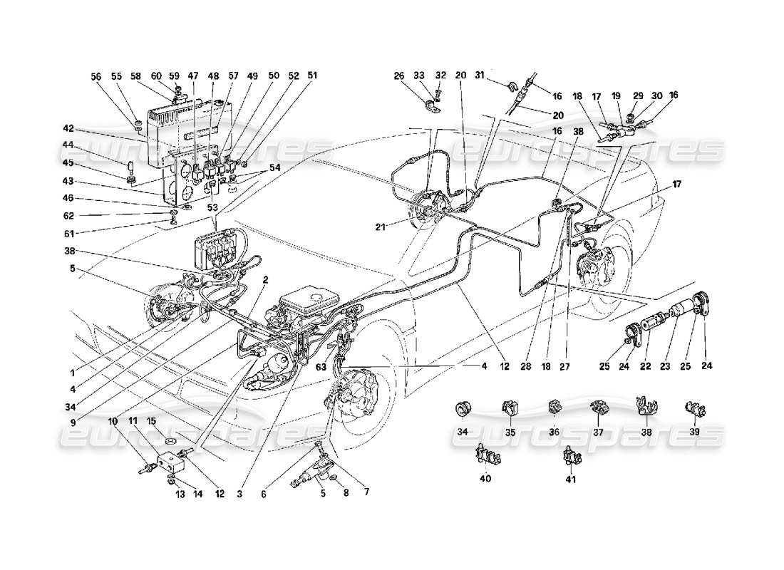 ferrari 348 (2.7 motronic) système de freinage schéma des pièces