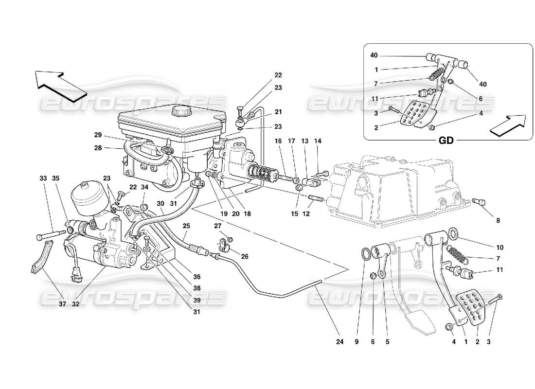 ferrari 355 (5.2 motronic) schéma des pièces du système hydraulique de freinage