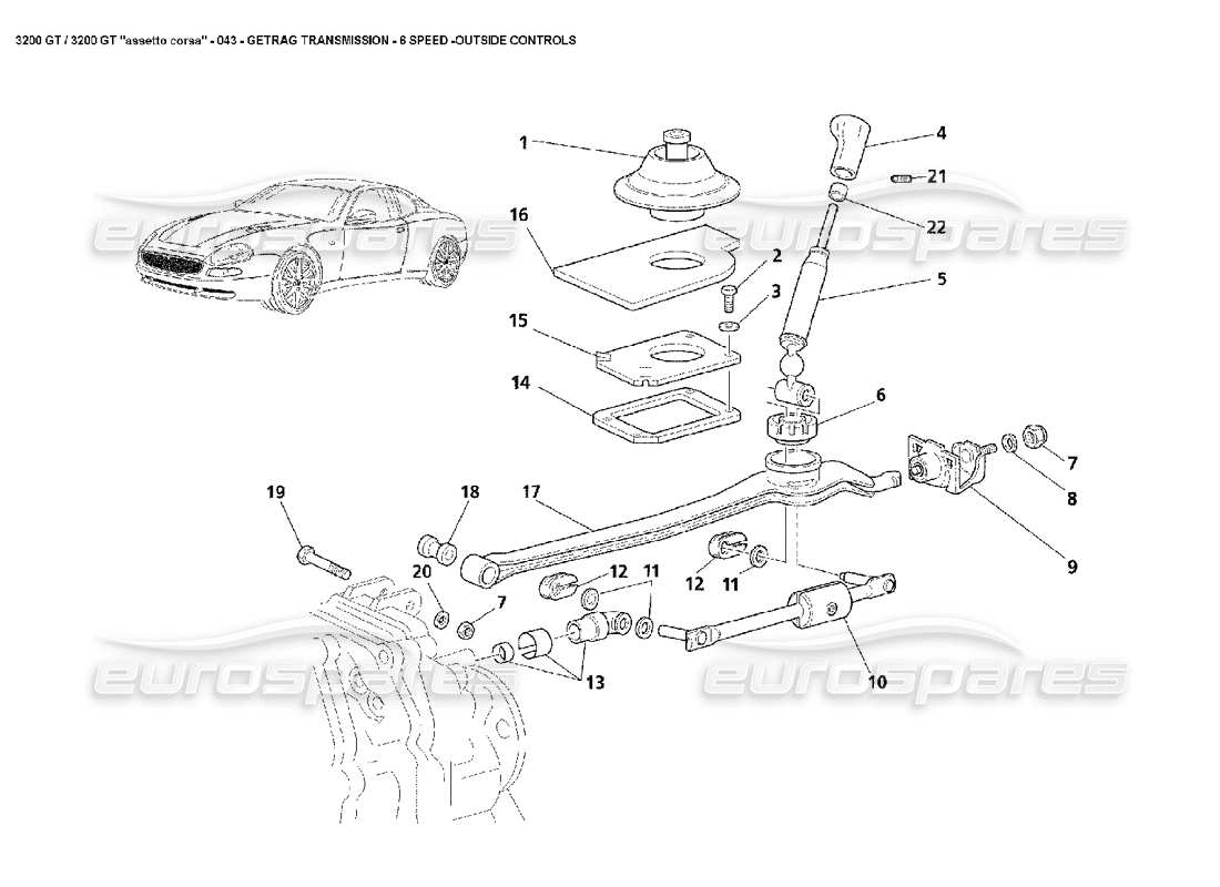 maserati 3200 gt/gta/assetto corsa boîte de vitesses manuelle : diagramme des pièces externes
