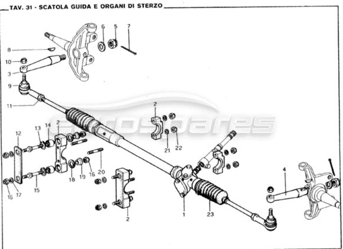 ferrari 246 gt series 1 schéma des pièces du boîtier de direction et des biellettes de direction