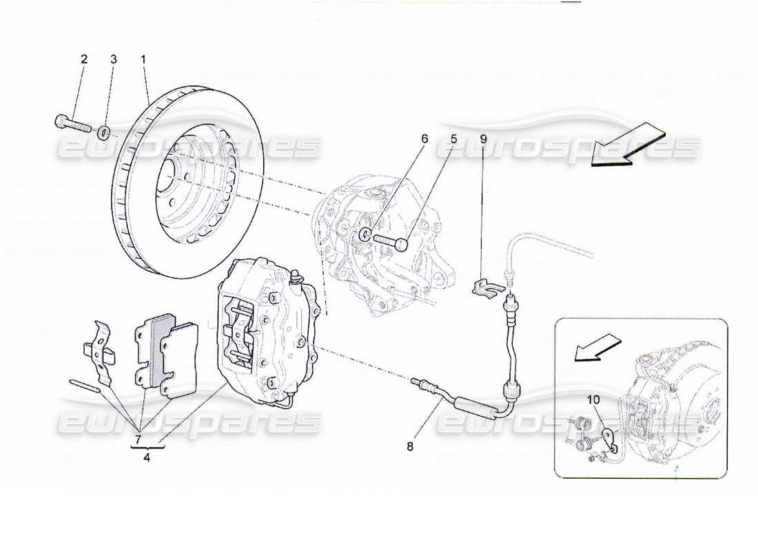maserati qtp. (2010) 4.2 schéma des pièces des dispositifs de freinage sur les roues arrière