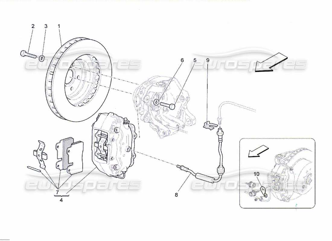 maserati qtp. (2010) 4.7 schéma des pièces des dispositifs de freinage sur les roues arrière