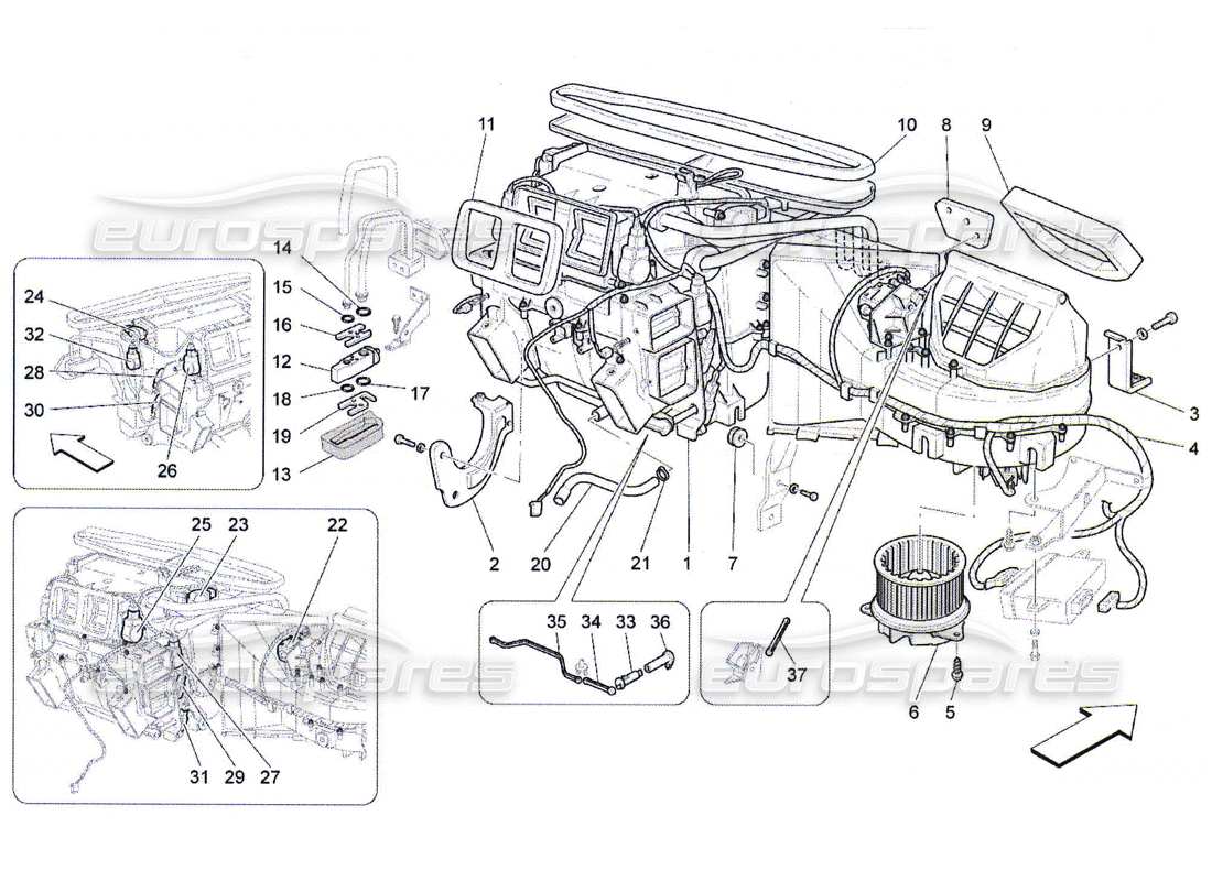 maserati qtp. (2010) 4.7 unité a c : diagramme de pièces des dispositifs du tableau de bord