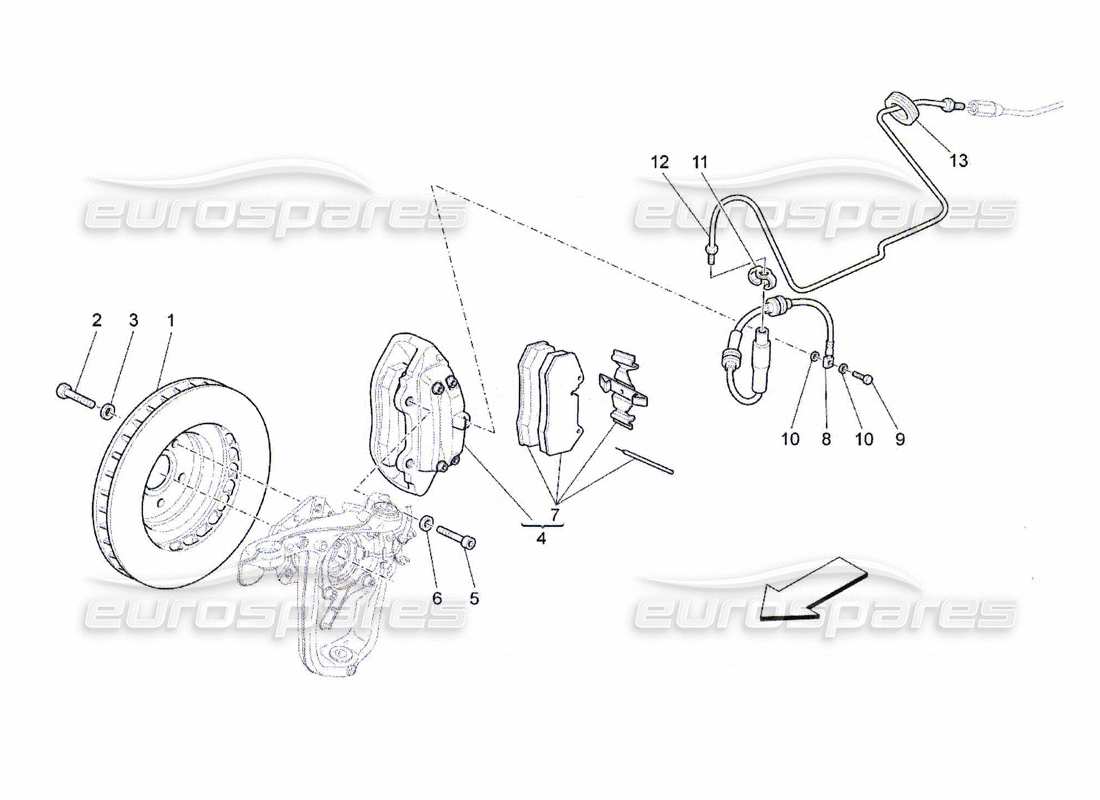 maserati qtp. (2010) 4.7 schéma des pièces des dispositifs de freinage sur les roues avant