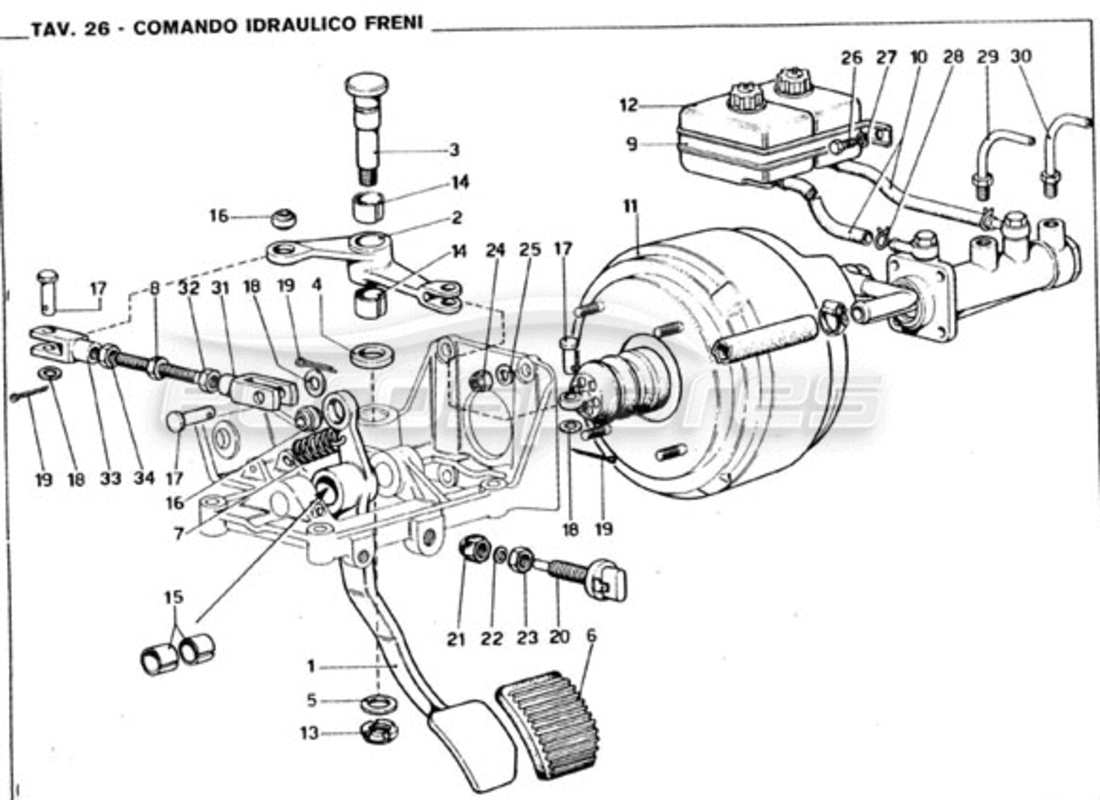 ferrari 246 gt series 1 schéma des pièces du système hydraulique de freinage