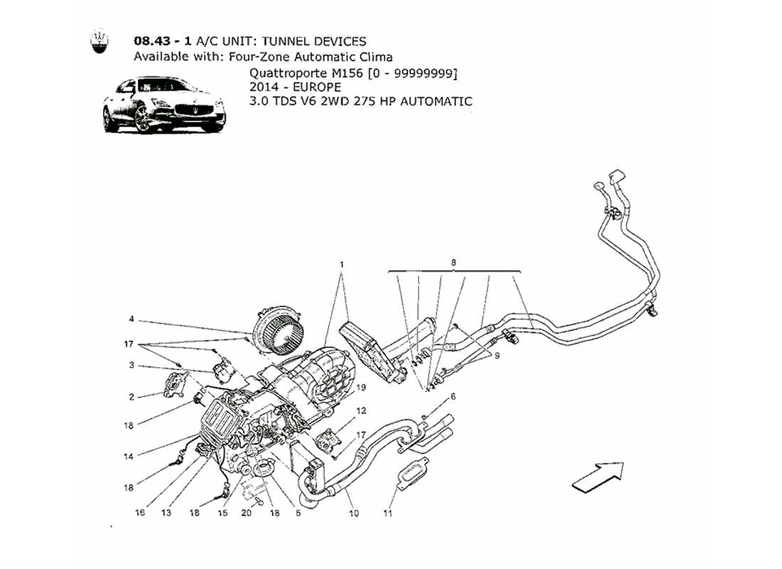 maserati qtp. v6 3.0 tds 275bhp 2014 unité ac : appareils de tunnel schéma des pièces