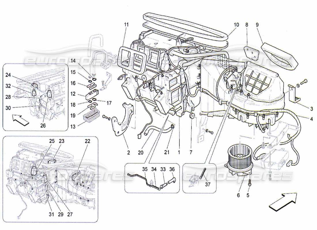 maserati qtp. (2010) 4.2 unité a c : diagramme de pièces des dispositifs du tableau de bord
