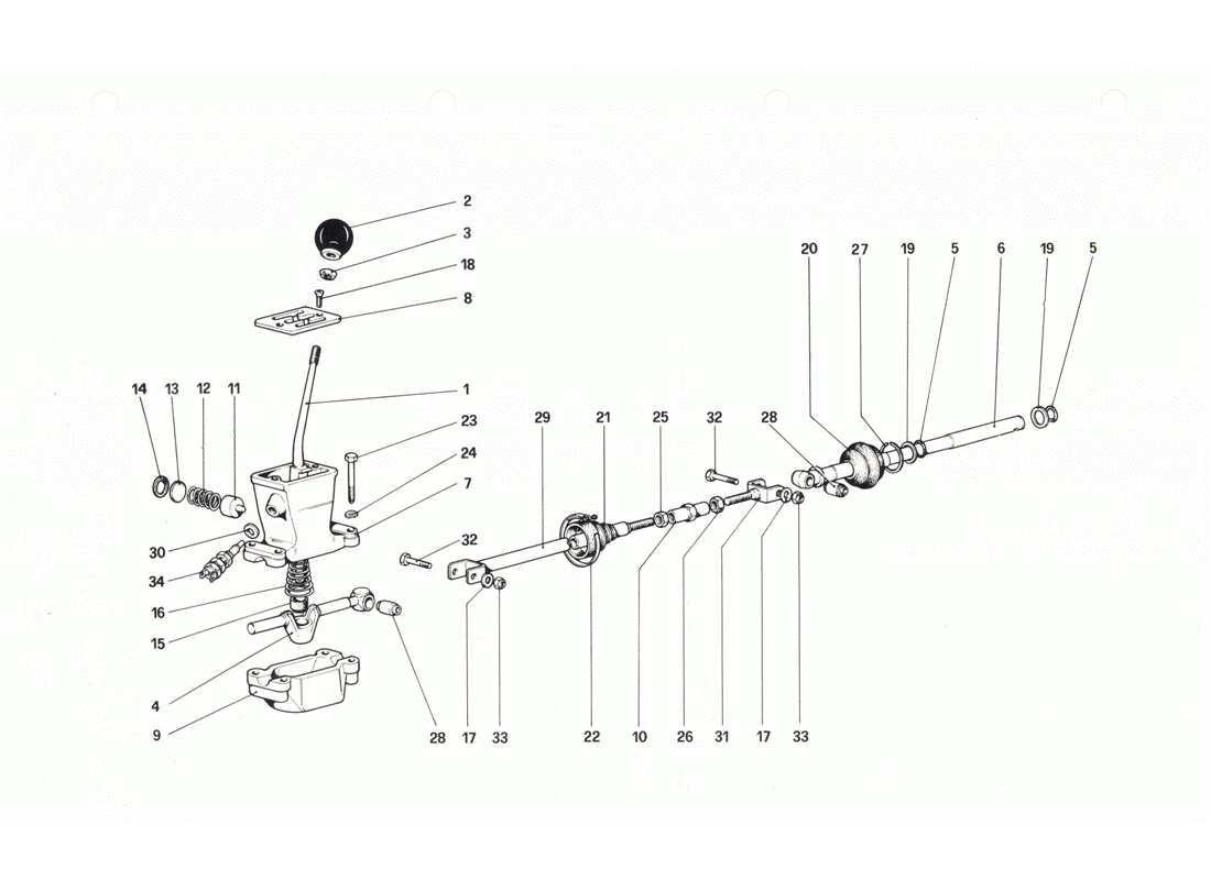 ferrari 208 gtb gts commandes extérieures de la boîte de vitesses schéma des pièces