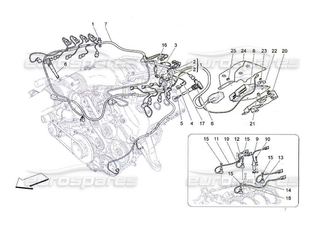 maserati qtp. (2010) 4.2 commande électronique : diagramme des pièces de commande d'injection et de synchronisation du moteur