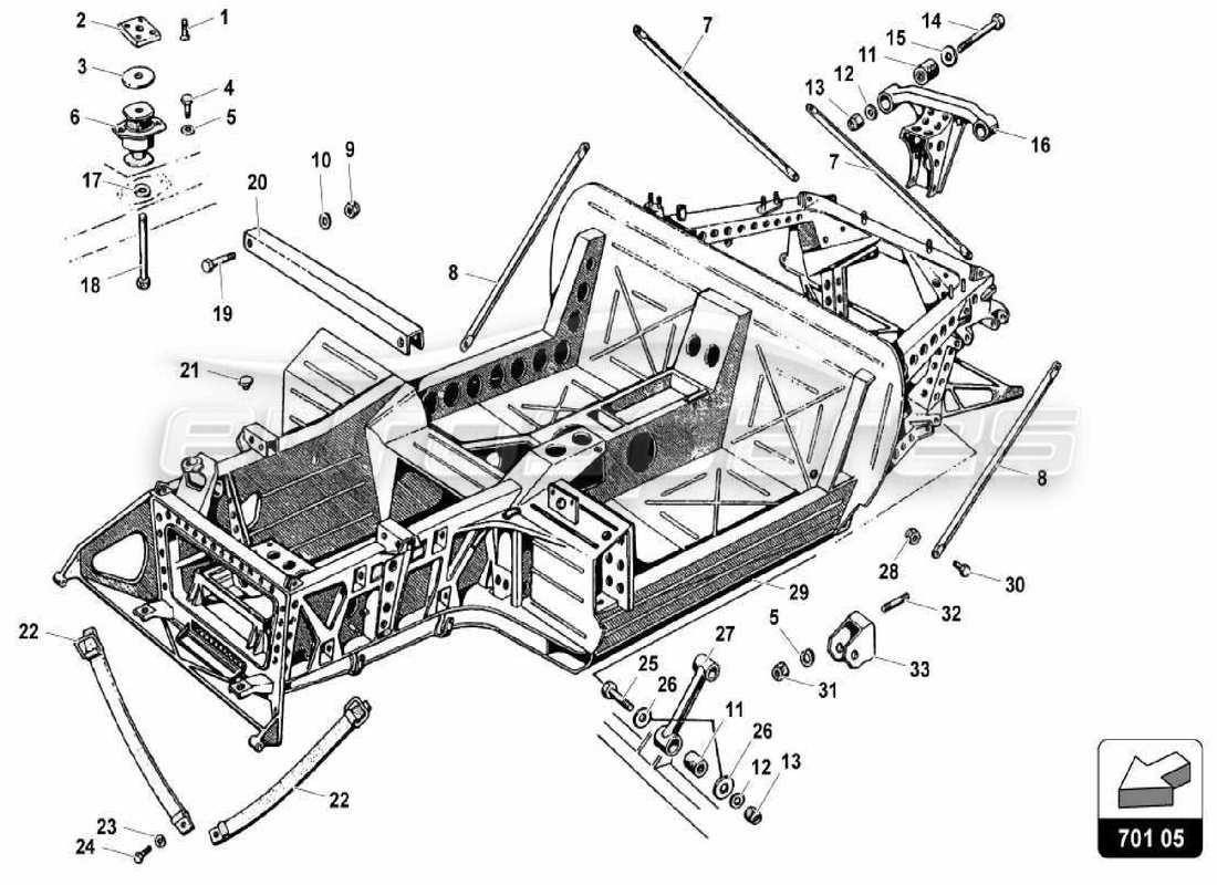 lamborghini miura p400s diagramme des pièces des éléments du cadre central