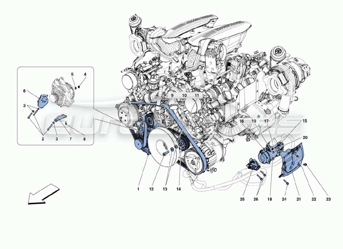 ferrari 488 challenge démarreur schéma des pièces