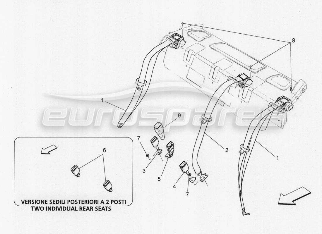 maserati qtp. v8 3.8 530bhp 2014 auto rear seatbelts part diagram