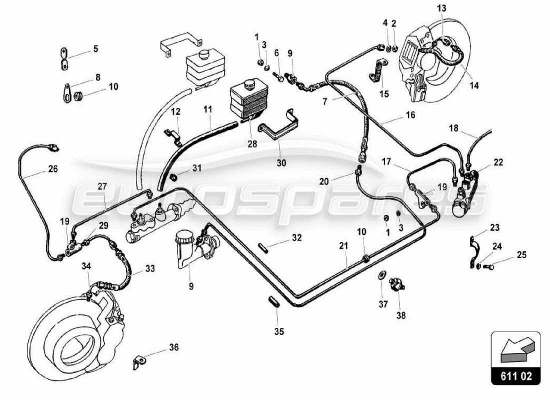 lamborghini miura p400s système de freinage schéma des pièces