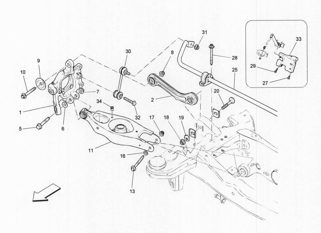 maserati qtp. v6 3.0 bt 410bhp 2wd 2017 schéma des pièces de la suspension arrière