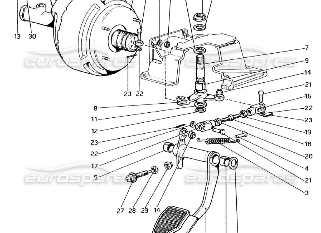 ferrari 308 gtb (1976) schéma des pièces du système hydraulique de freinage (variantes pour versions rhd)