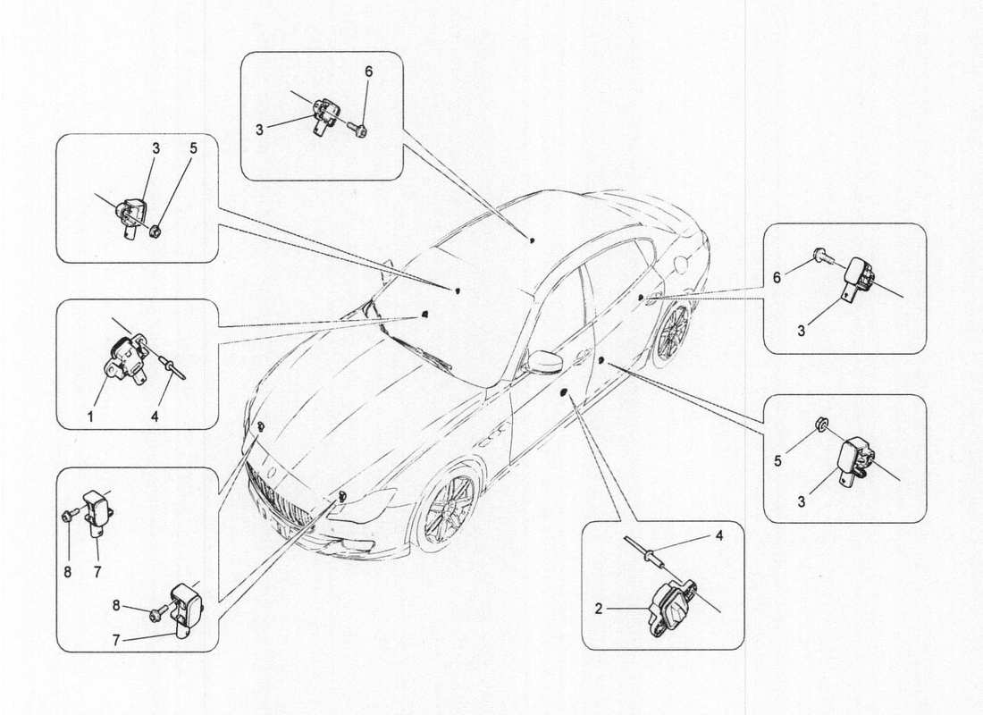 maserati qtp. v6 3.0 bt 410bhp 2wd 2017 diagramme des pièces des capteurs de collision